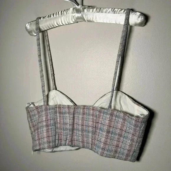 NWOT Zara Tweed Boucle Knit Corset  Crop Top Bralette Pink & Blue Size M - Picture 9 of 10